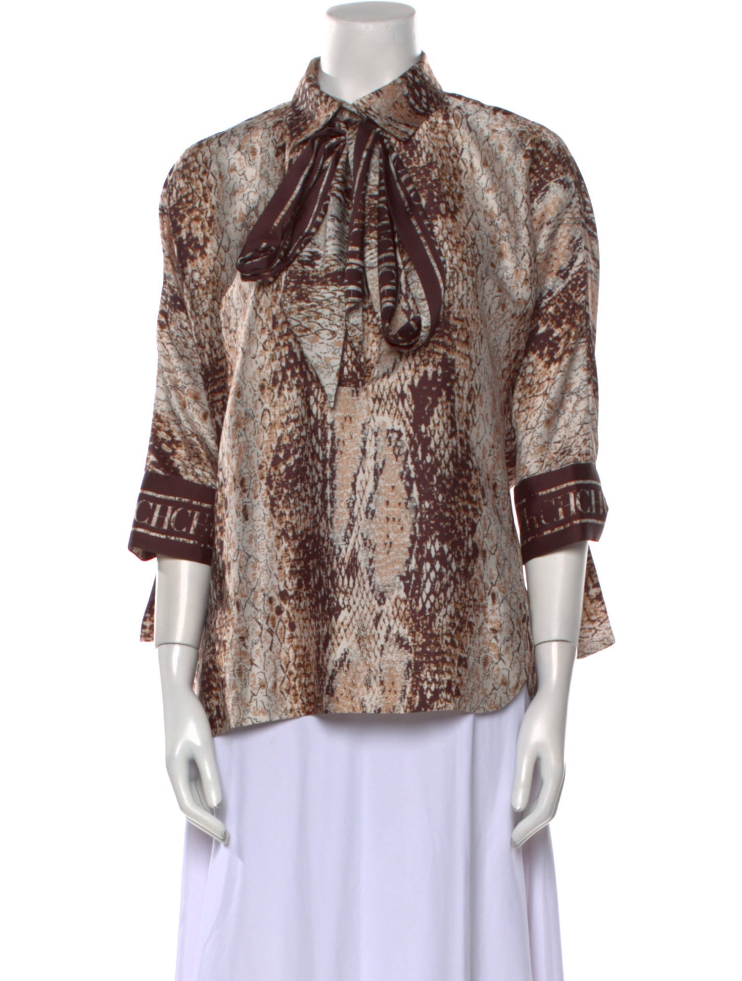 CH Carolina Herrera Animal Print Three-Quarter Sleeve Blouse