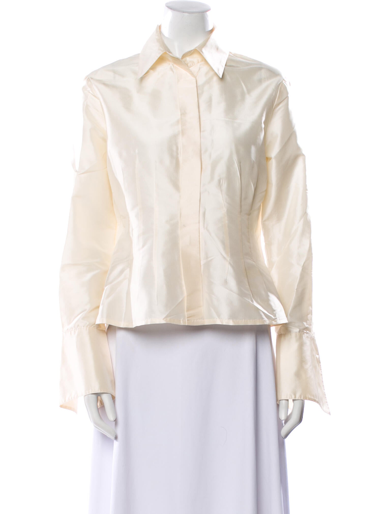 CH Carolina Herrera Silk Long Sleeve Button-Up Top