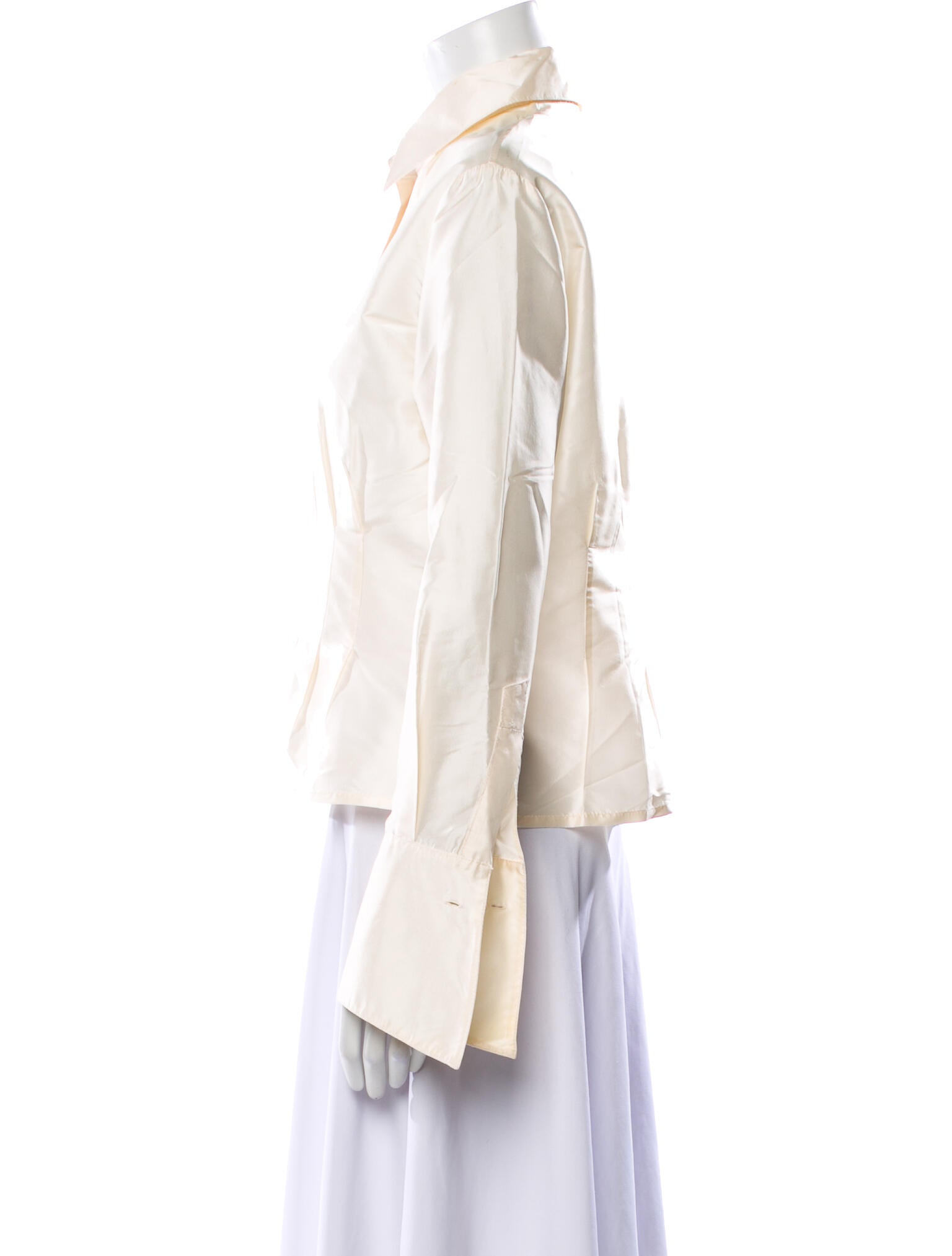 CH Carolina Herrera Silk Long Sleeve Button-Up Top