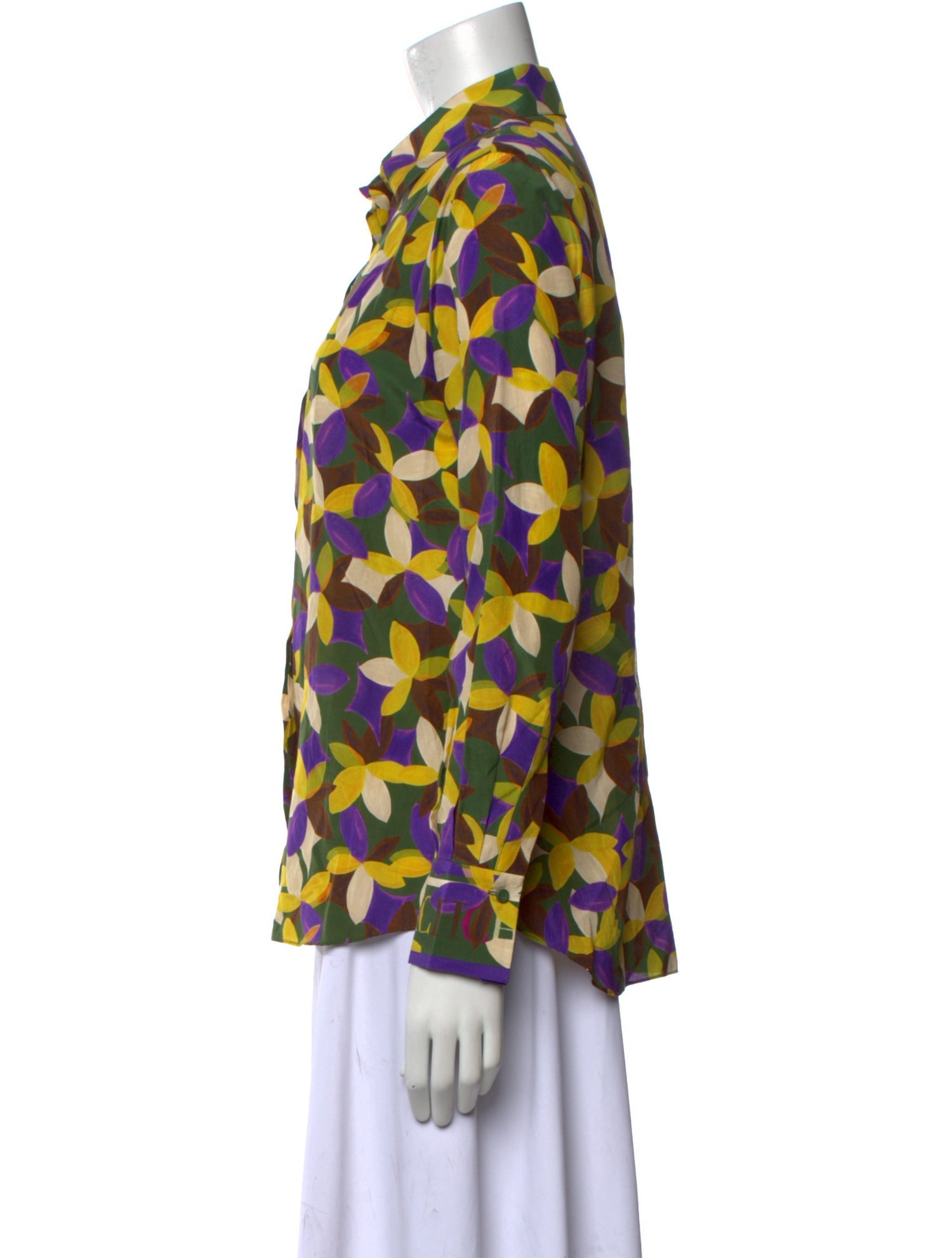 CH Carolina Herrera Printed Long Sleeve Button-Up Top