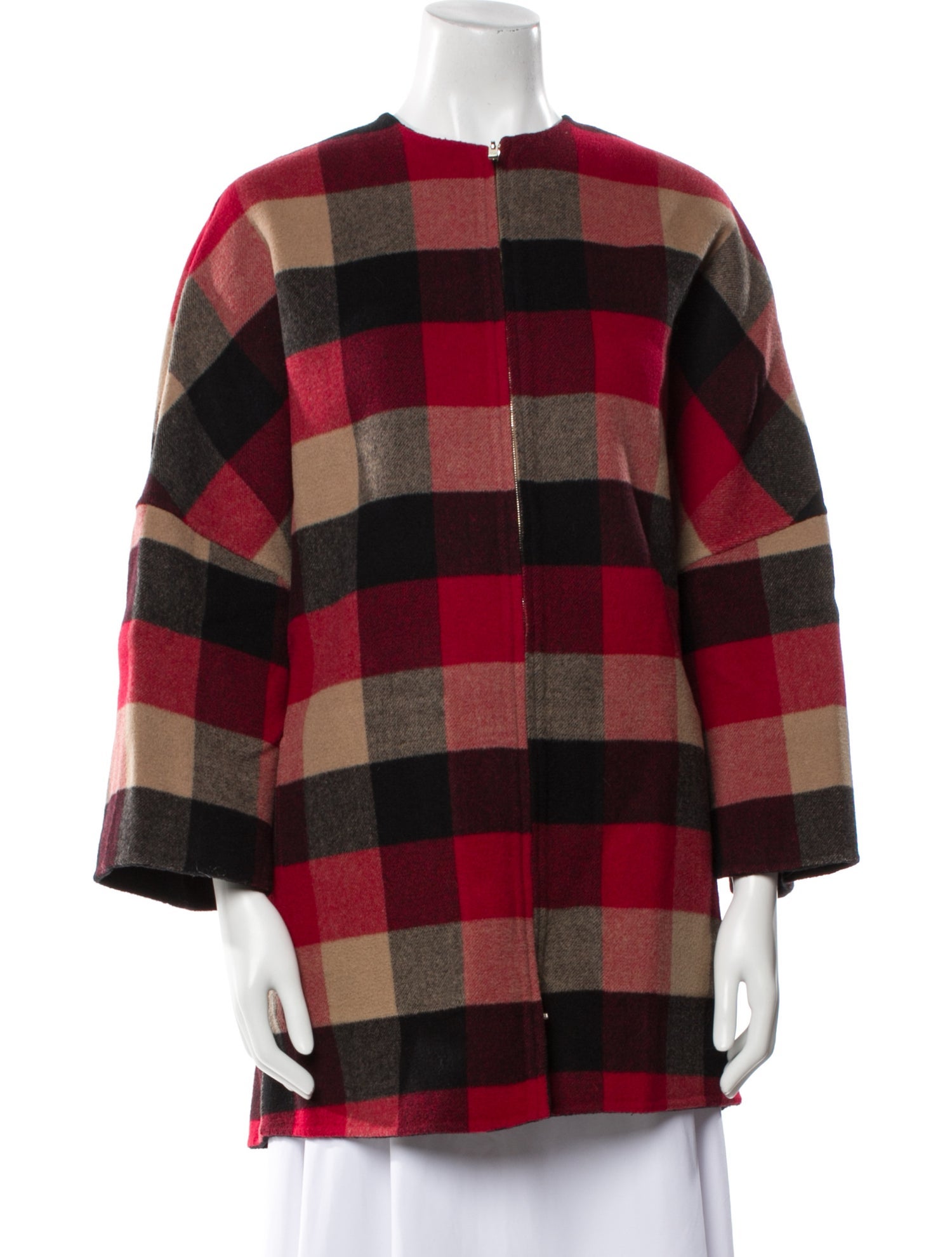 CH Carolina Herrera Wool Plaid Print Coat