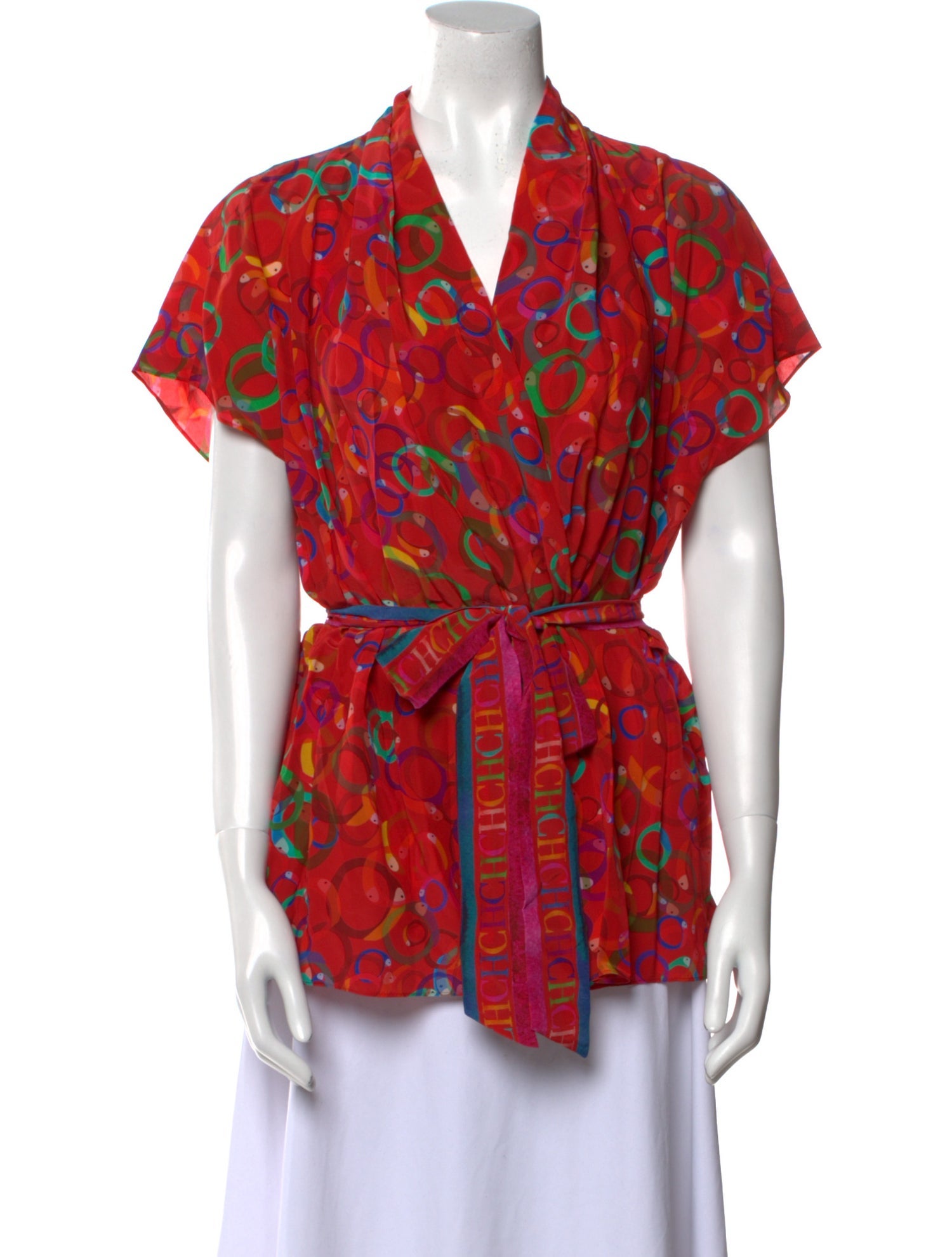 CH Carolina Herrera Printed V-Neck Blouse w/ Tags