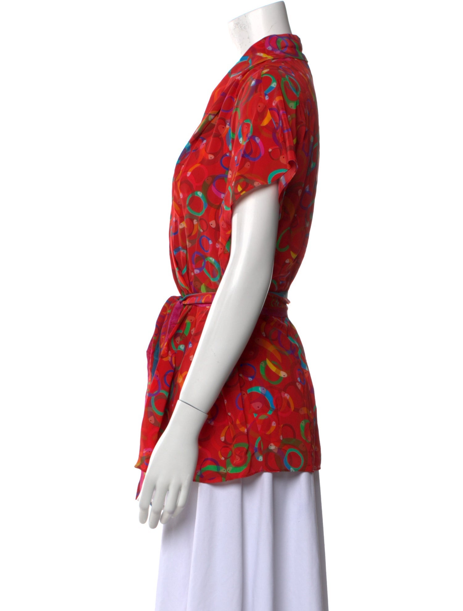 CH Carolina Herrera Printed V-Neck Blouse w/ Tags