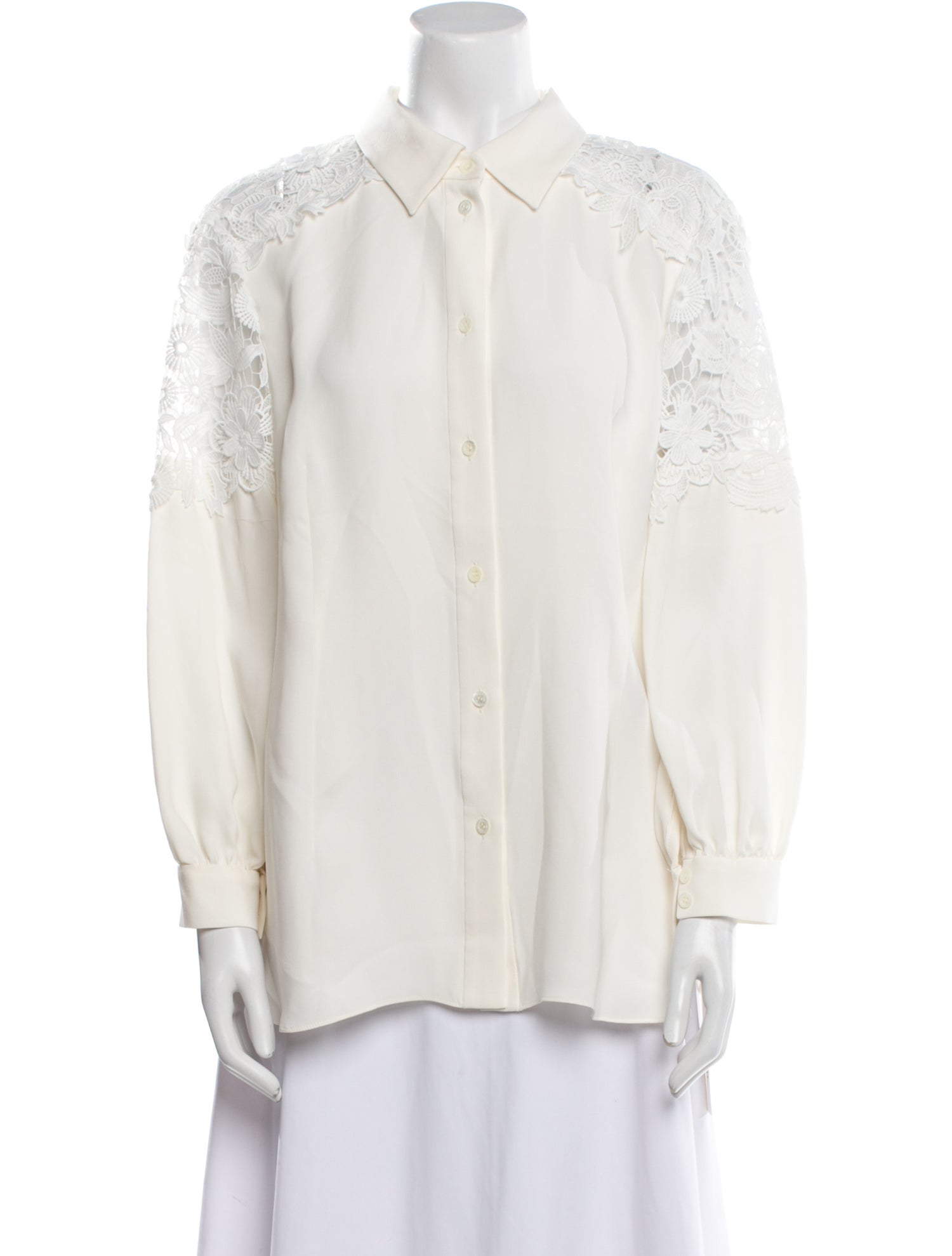 CH Carolina Herrera Silk Long Sleeve Button-Up Top