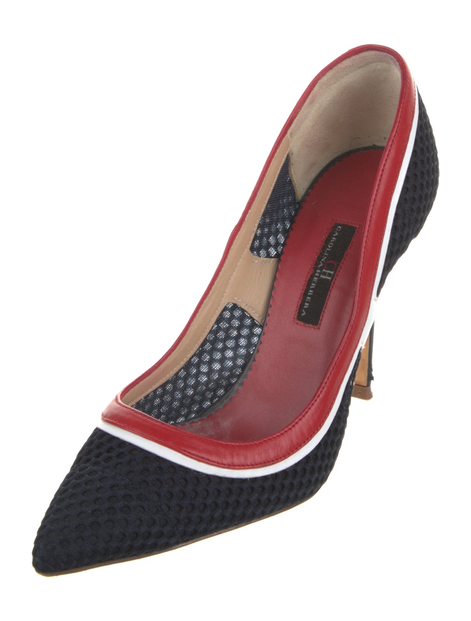 CH Carolina Herrera Striped Leather Trim Embellishment Pumps