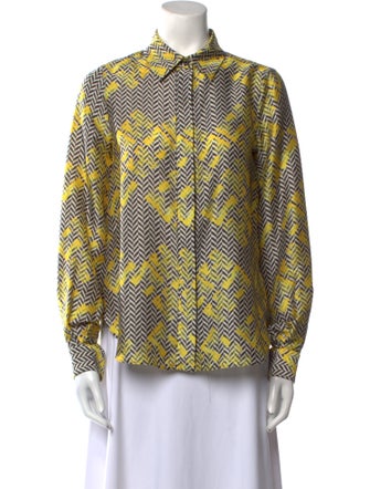 CH Carolina Herrera Printed Long Sleeve Button-Up Top