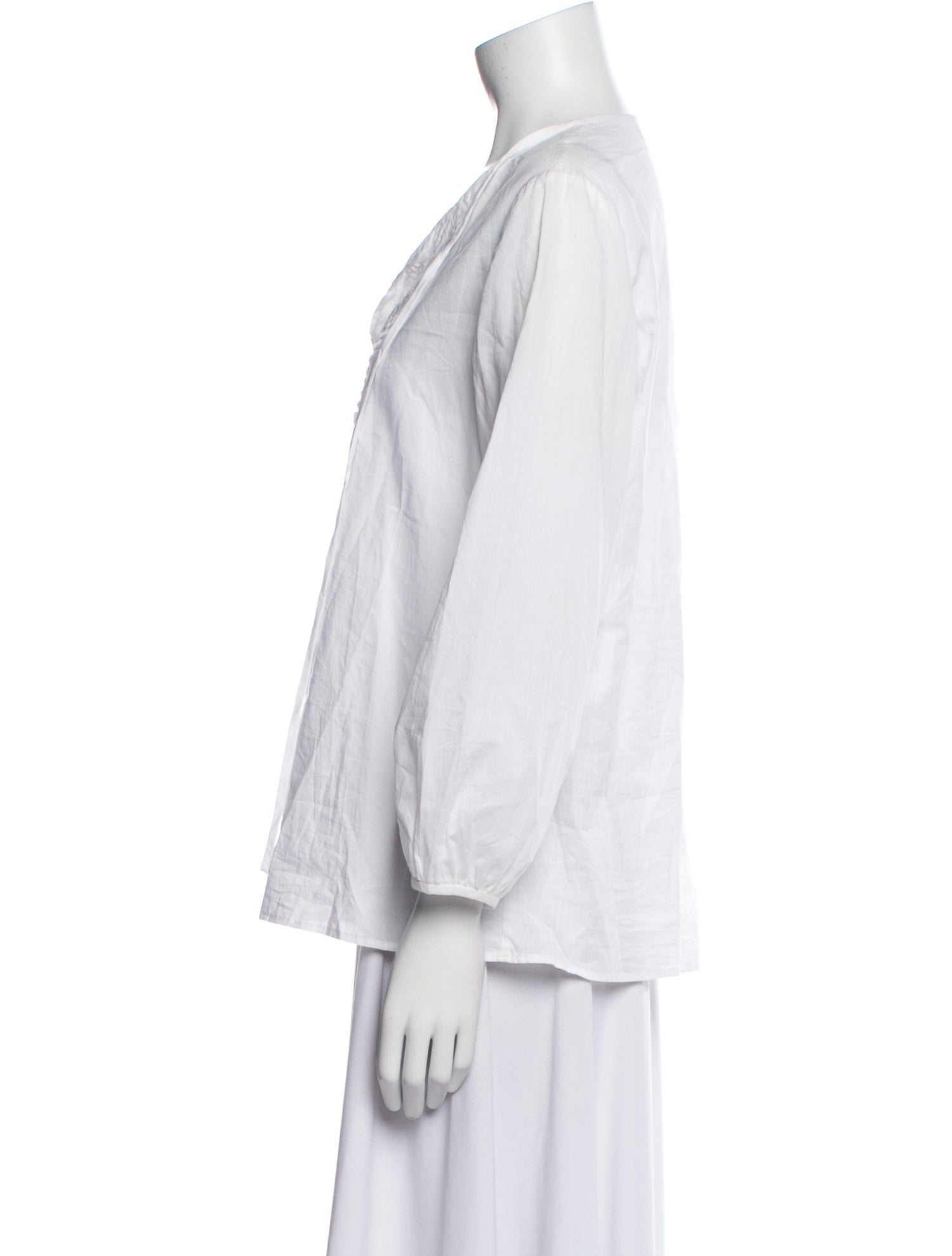 CH Carolina Herrera V-Neck Three-Quarter Sleeve Button-Up Top