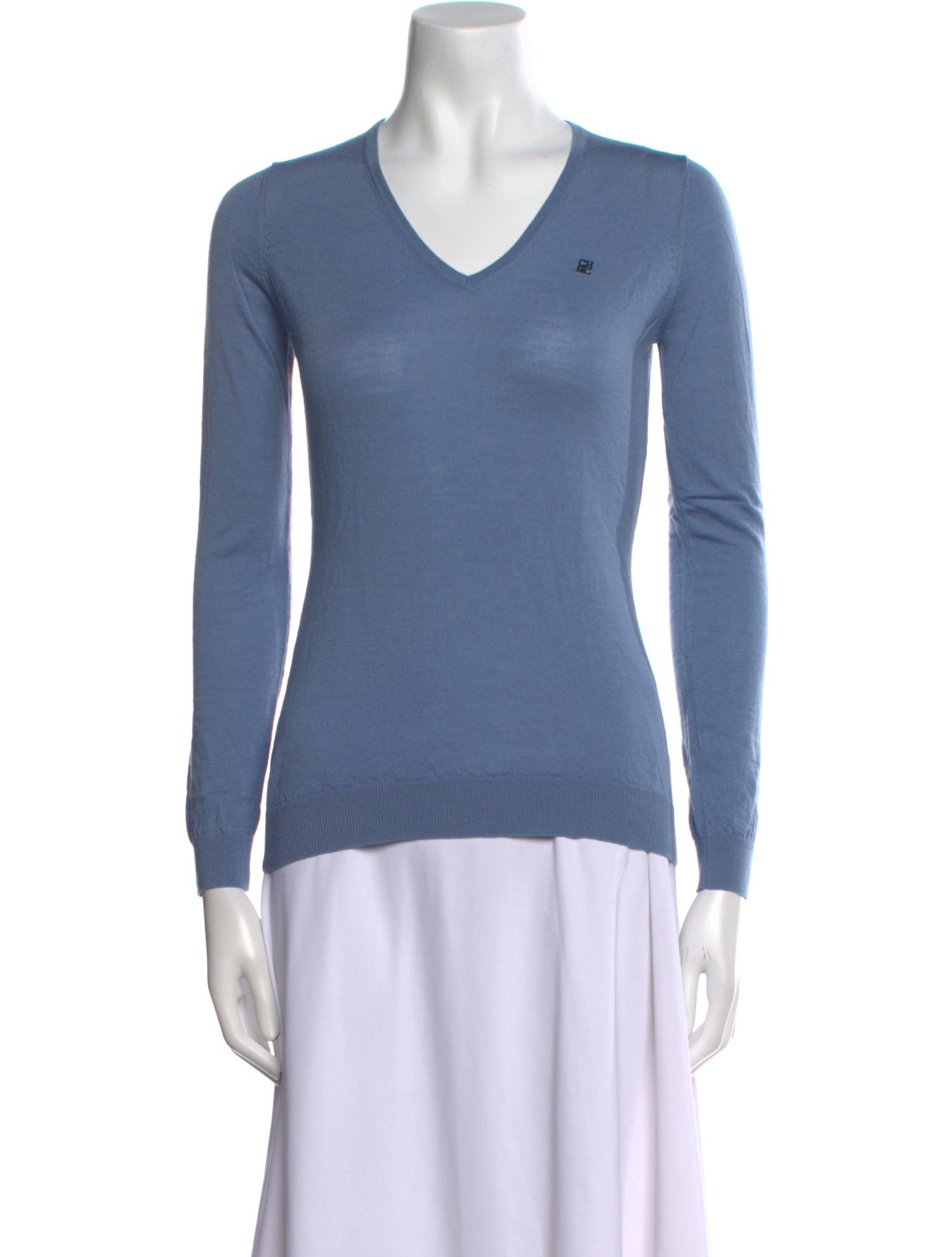 CH Carolina Herrera Wool V-Neck Top