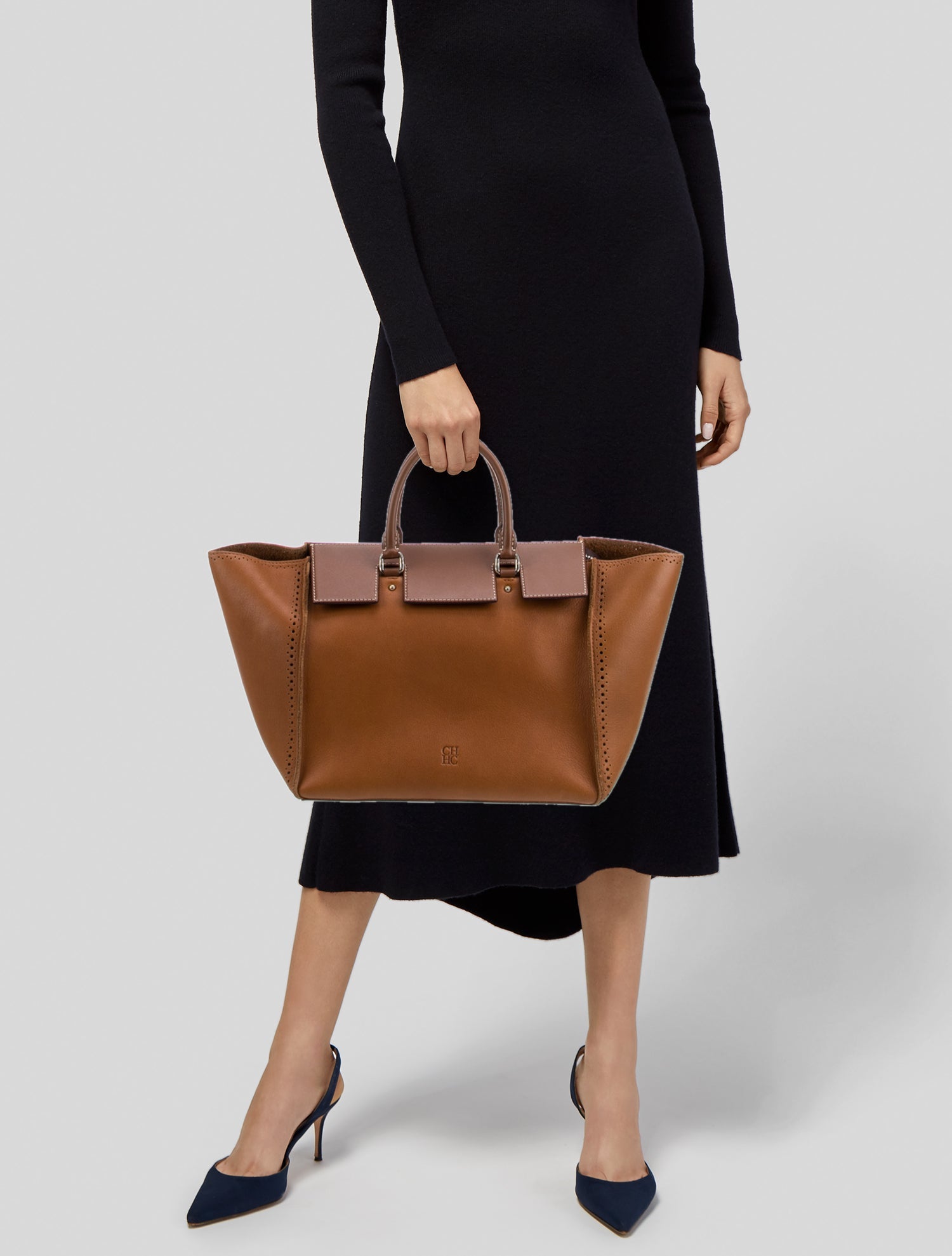 CH Carolina Herrera Leather Top Handle Bag