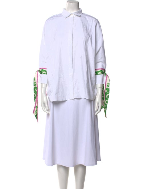 CH Carolina Herrera Graphic Print Three-Quarter Sleeve Button-Up Top