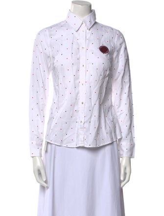 CH Carolina Herrera Polka Dot Print Long Sleeve Button-Up Top