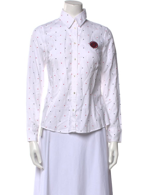 CH Carolina Herrera Polka Dot Print Long Sleeve Button-Up Top