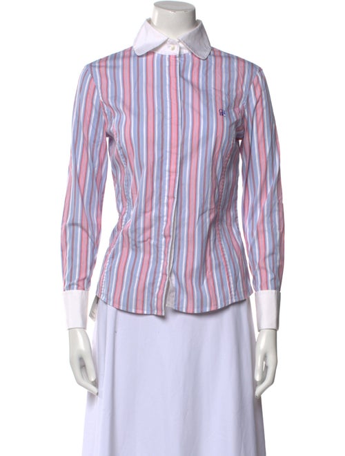 CH Carolina Herrera Striped Three-Quarter Sleeve Button-Up Top