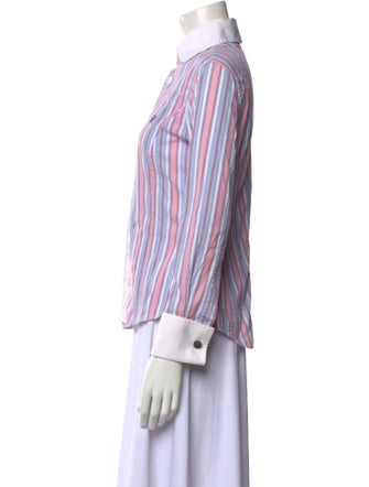 CH Carolina Herrera Striped Three-Quarter Sleeve Button-Up Top