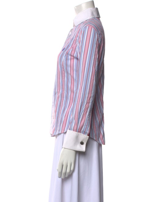 CH Carolina Herrera Striped Three-Quarter Sleeve Button-Up Top