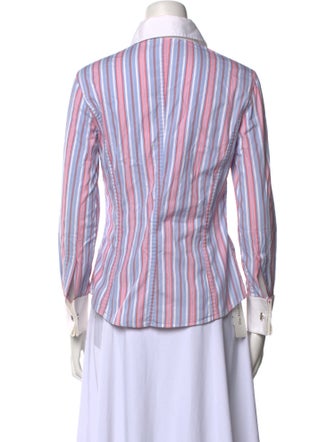 CH Carolina Herrera Striped Three-Quarter Sleeve Button-Up Top