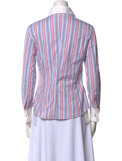 CH Carolina Herrera Striped Three-Quarter Sleeve Button-Up Top