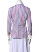 CH Carolina Herrera Striped Three-Quarter Sleeve Button-Up Top