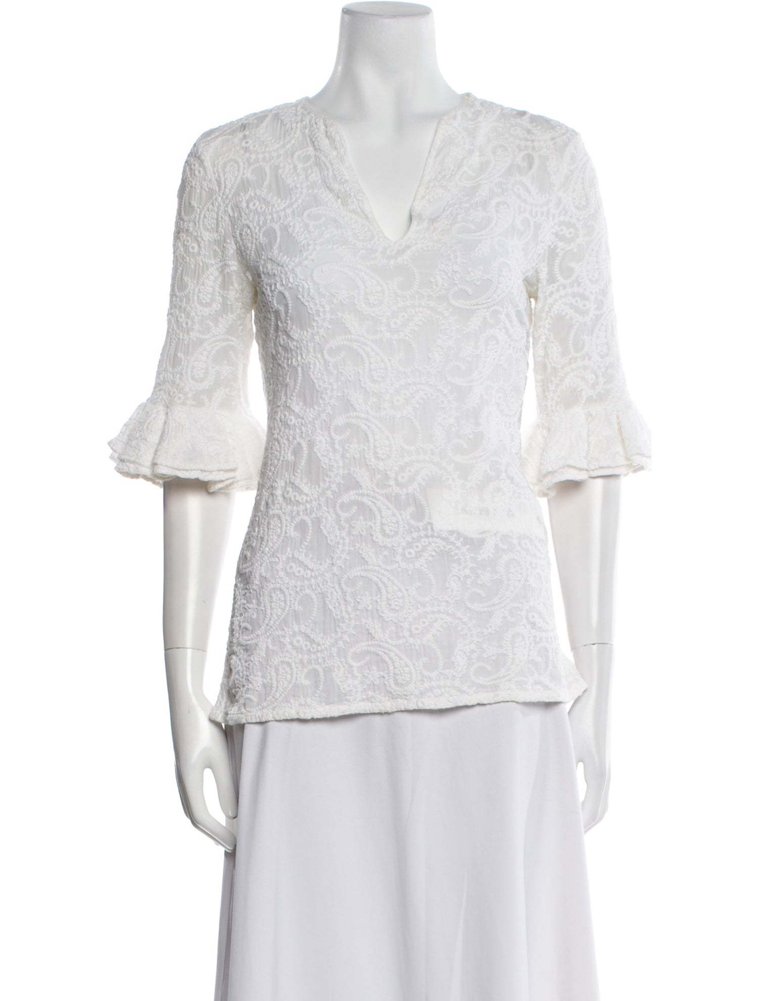 CH Carolina Herrera Lace Pattern V-Neck Tunic