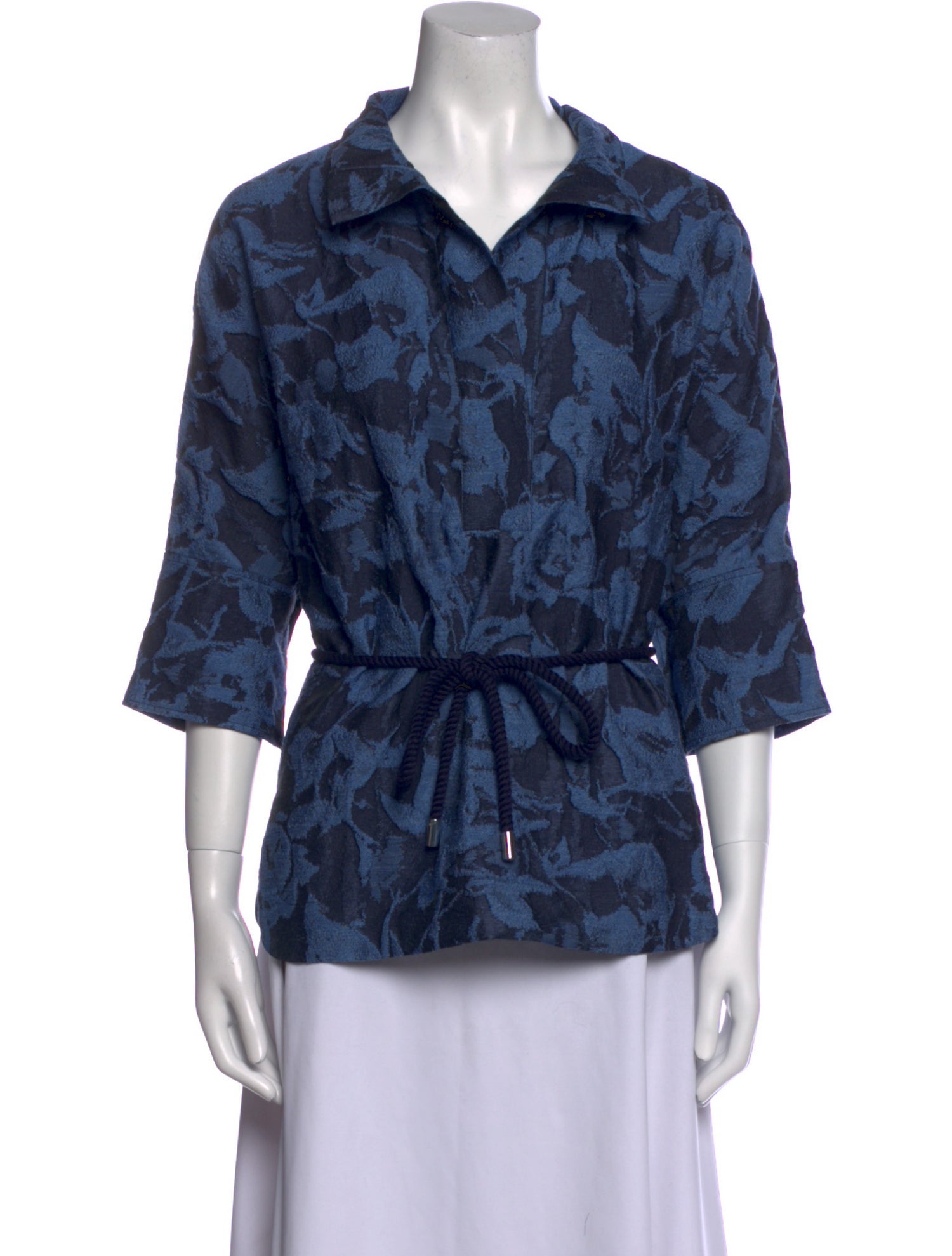 CH Carolina Herrera Printed V-Neck Button-Up Top
