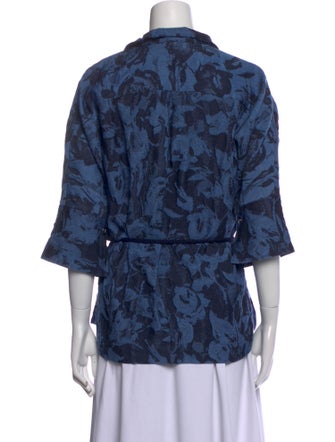 CH Carolina Herrera Printed V-Neck Button-Up Top