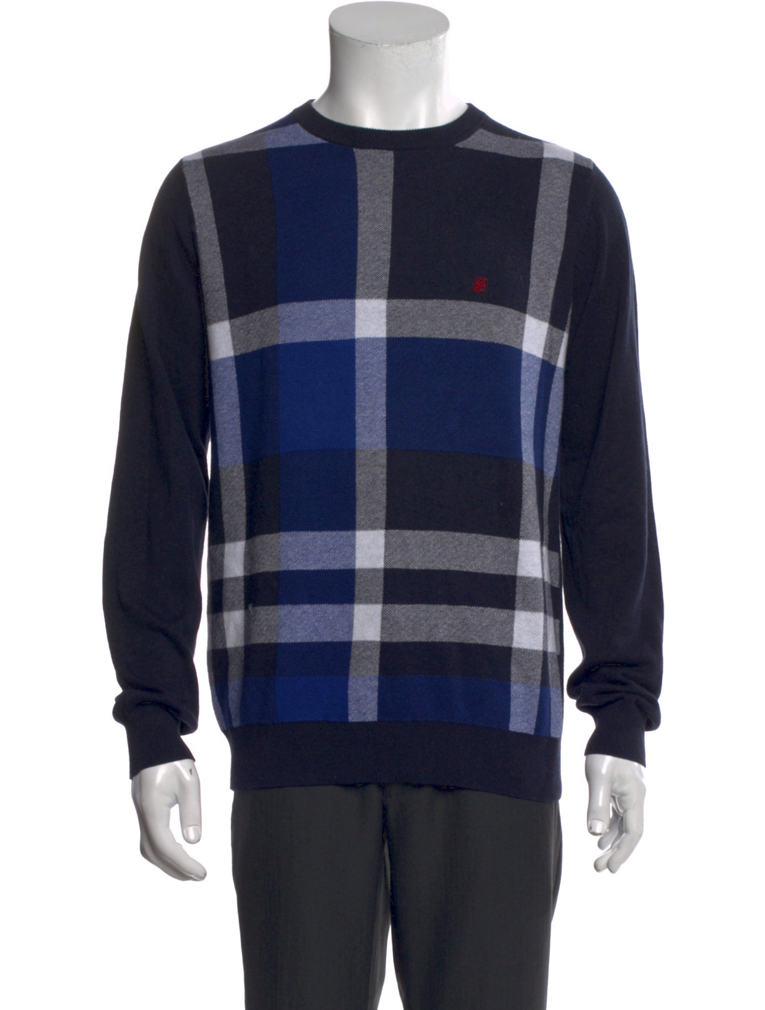 CH Carolina Herrera Plaid Print Crew Neck Pullover