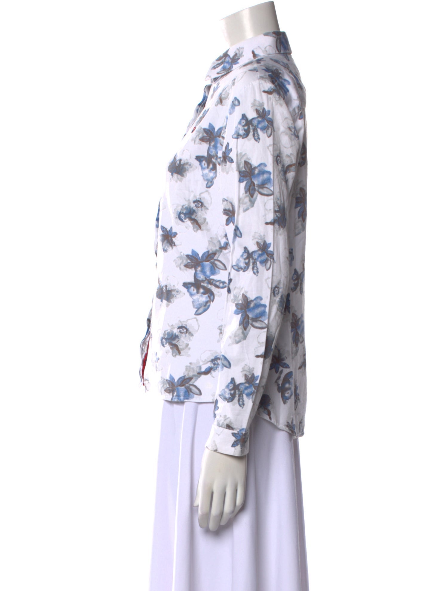 CH Carolina Herrera Floral Print Long Sleeve Button-Up Top
