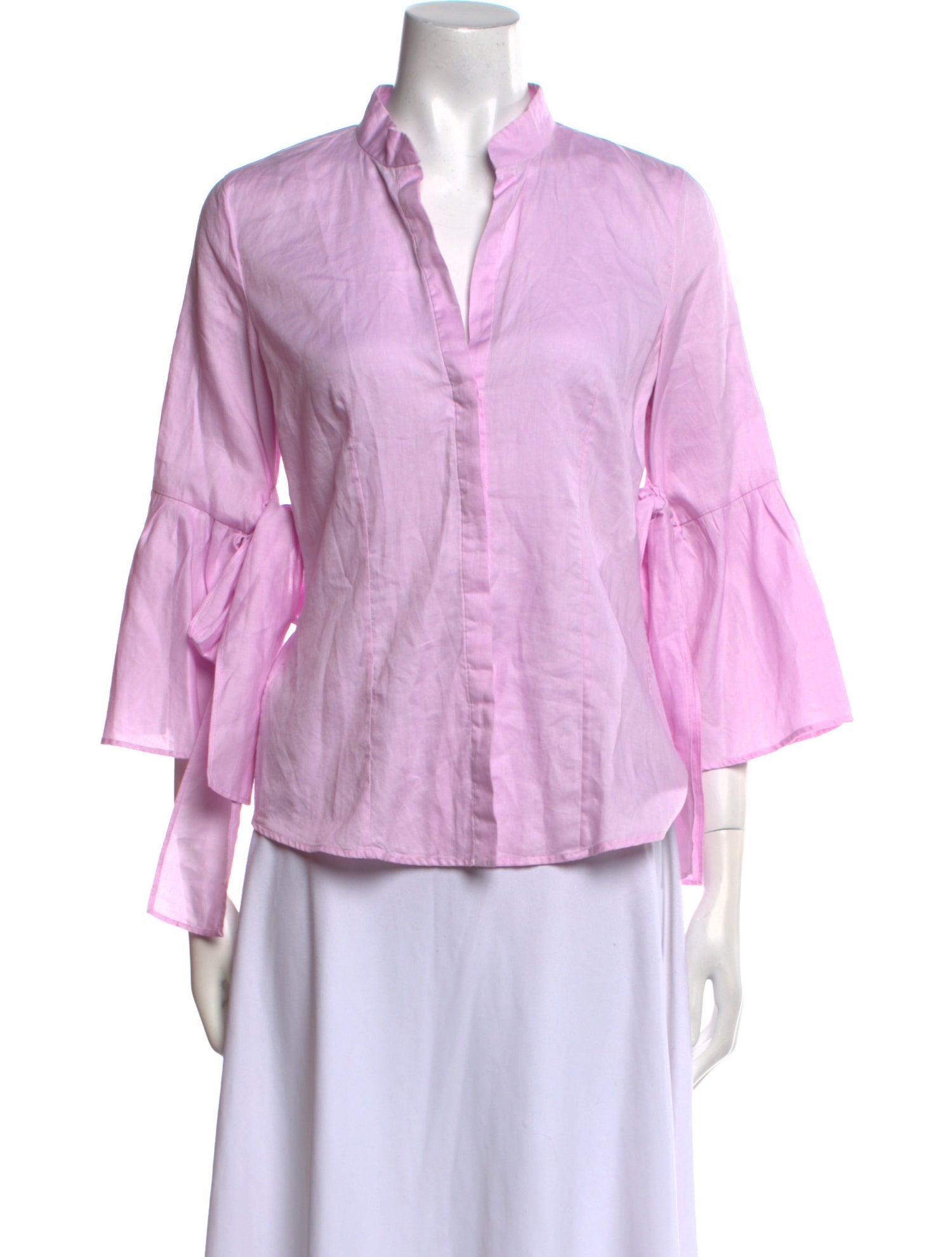 CH Carolina Herrera V-Neck Three-Quarter Sleeve Button-Up Top