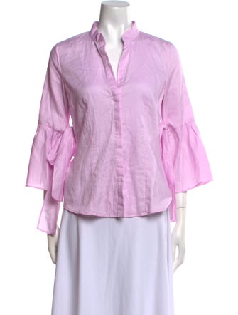 CH Carolina Herrera V-Neck Three-Quarter Sleeve Button-Up Top
