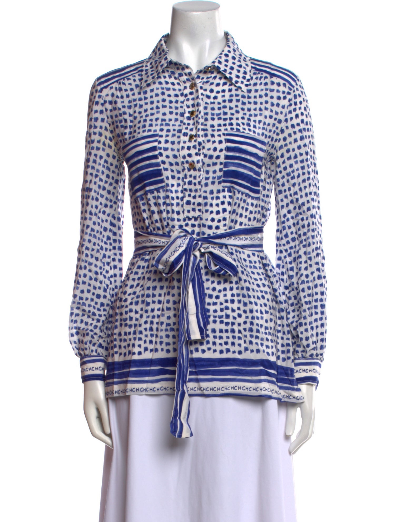 CH Carolina Herrera Silk Printed Button-Up Top