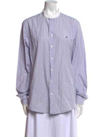CH Carolina Herrera Striped Mock Neck Button-Up Top