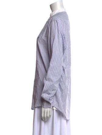 CH Carolina Herrera Striped Mock Neck Button-Up Top