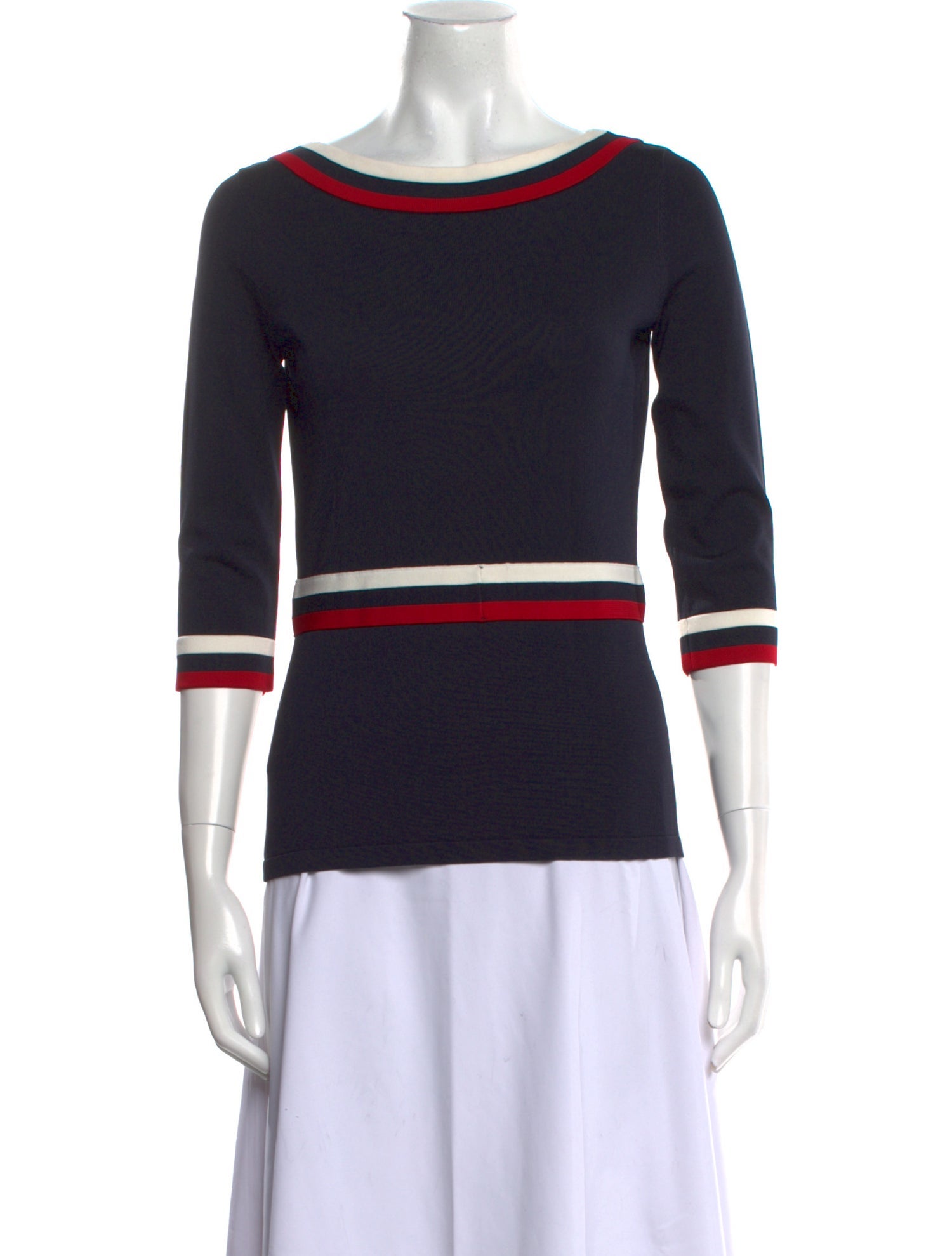CH Carolina Herrera Striped Bateau Neckline Top