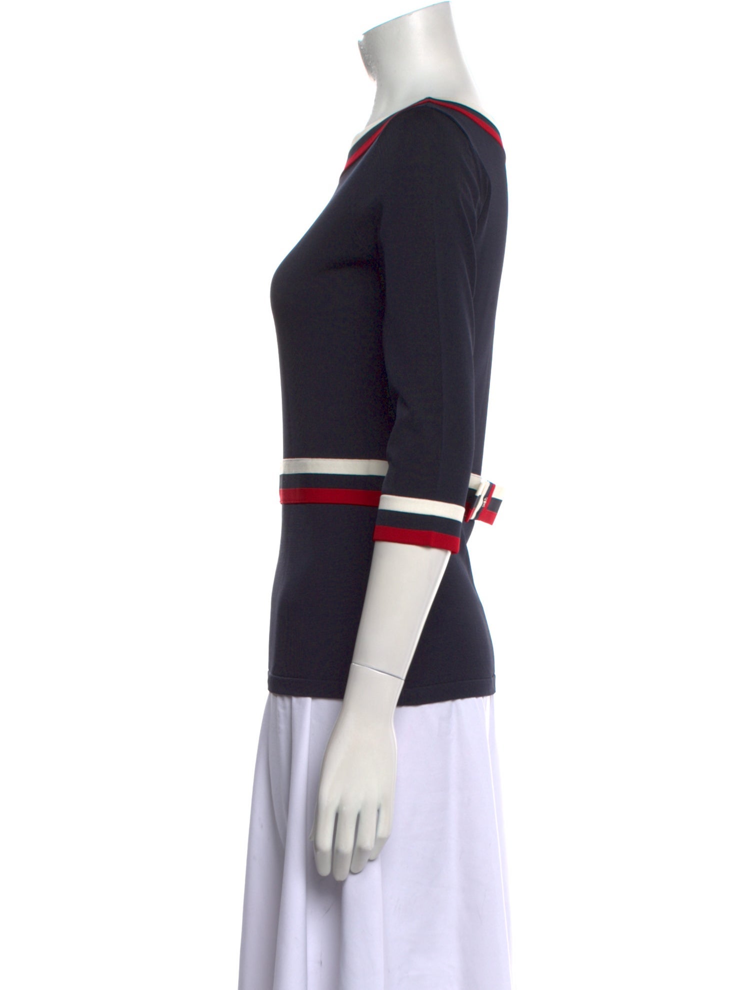 CH Carolina Herrera Striped Bateau Neckline Top