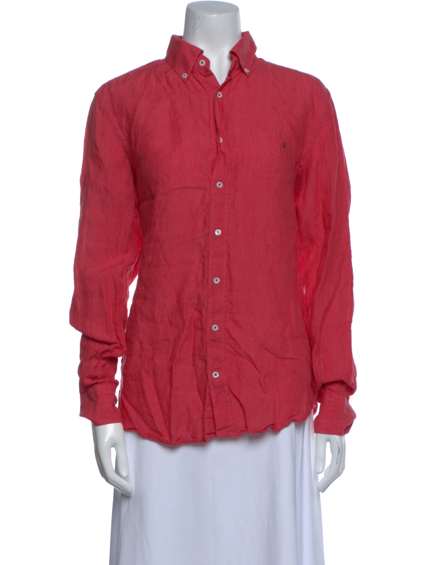 CH Carolina Herrera Linen Mock Neck Button-Up Top