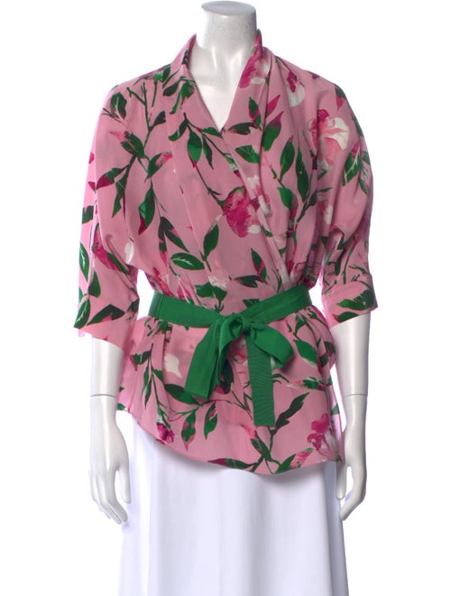 CH Carolina Herrera Floral Print Three-Quarter Sleeve Blouse