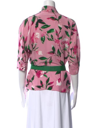 CH Carolina Herrera Floral Print Three-Quarter Sleeve Blouse