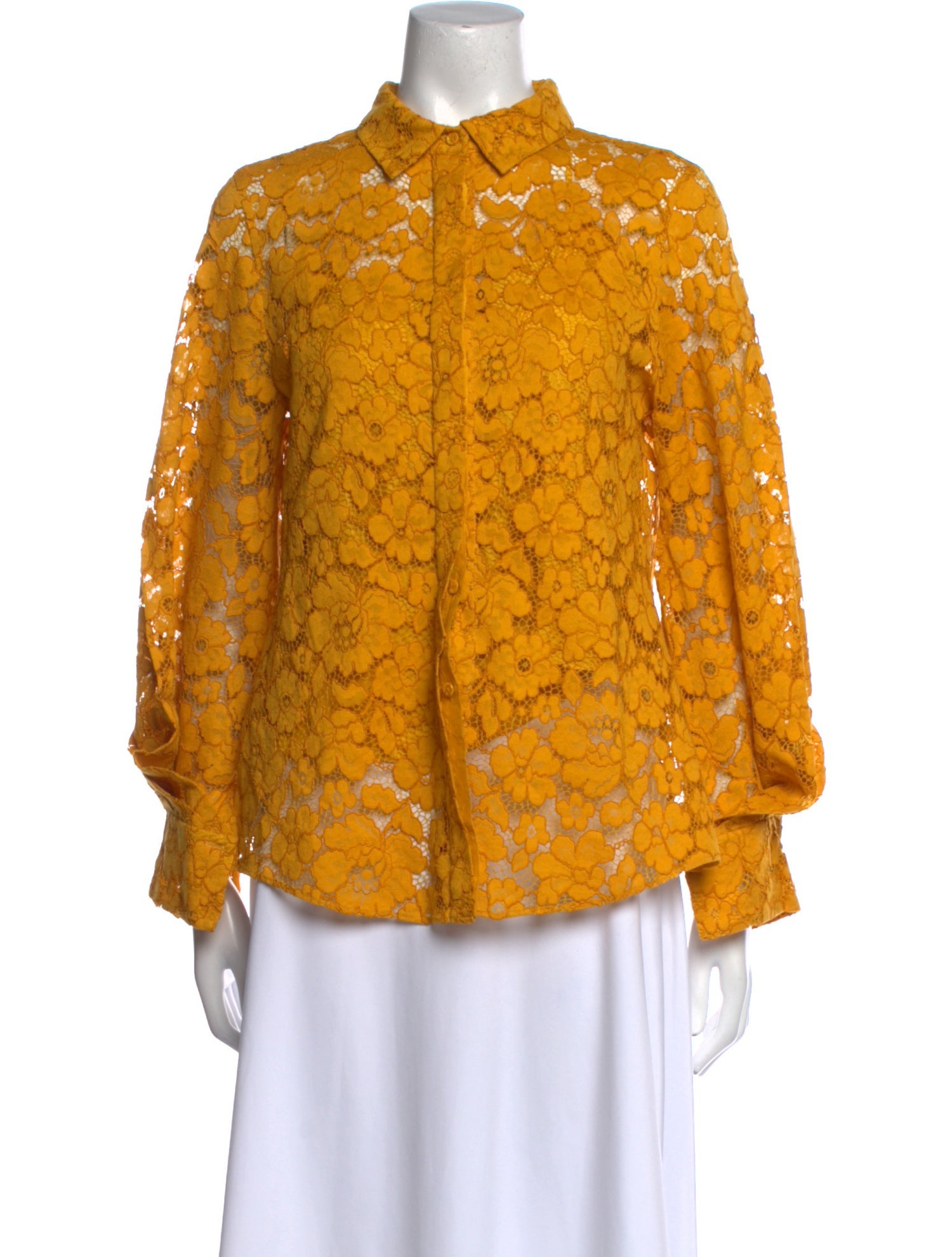 CH Carolina Herrera Floral Print Mock Neck Button-Up Top