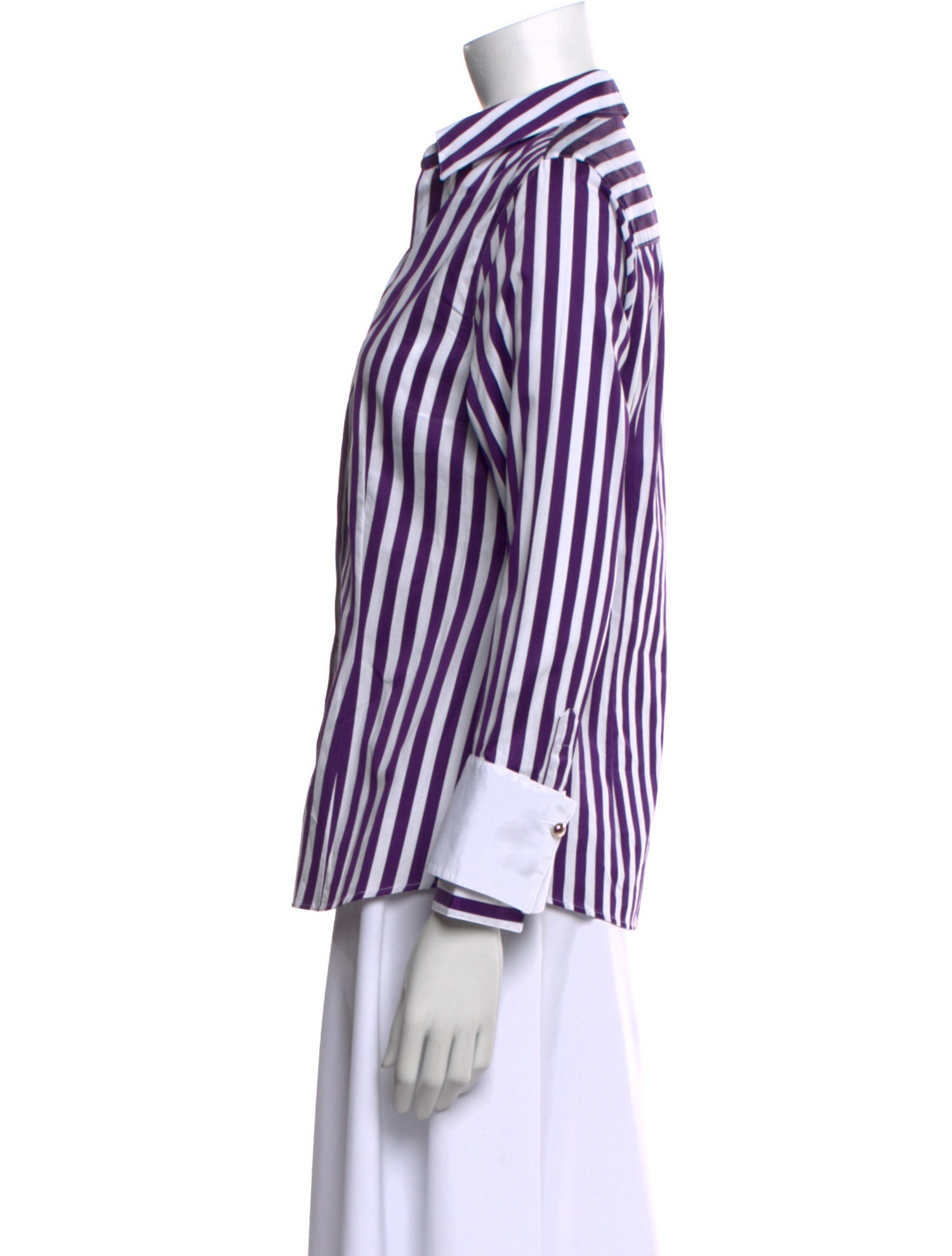 CH Carolina Herrera Striped Long Sleeve Button-Up Top