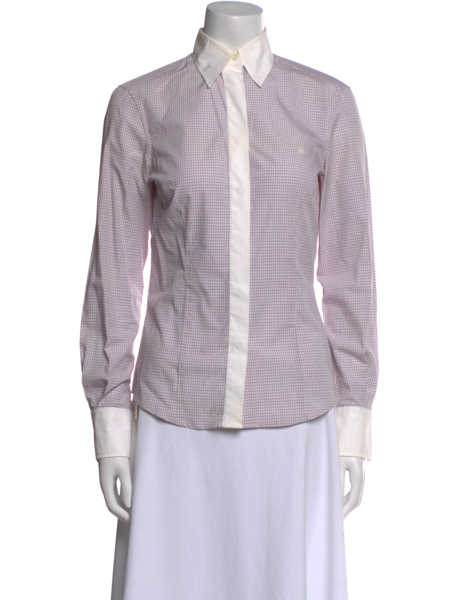 CH Carolina Herrera Plaid Print Long Sleeve Button-Up Top