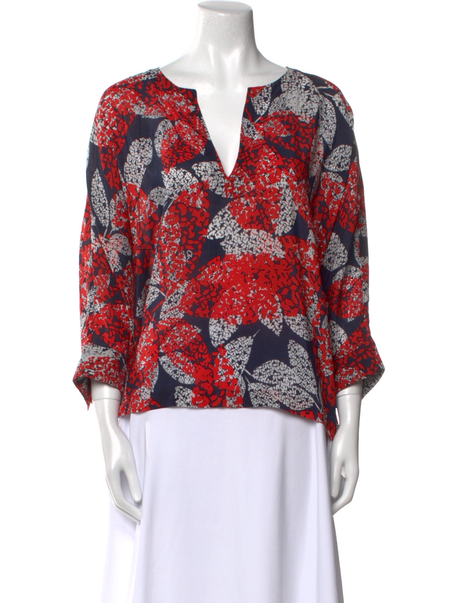 CH Carolina Herrera Floral Print V-Neck Blouse