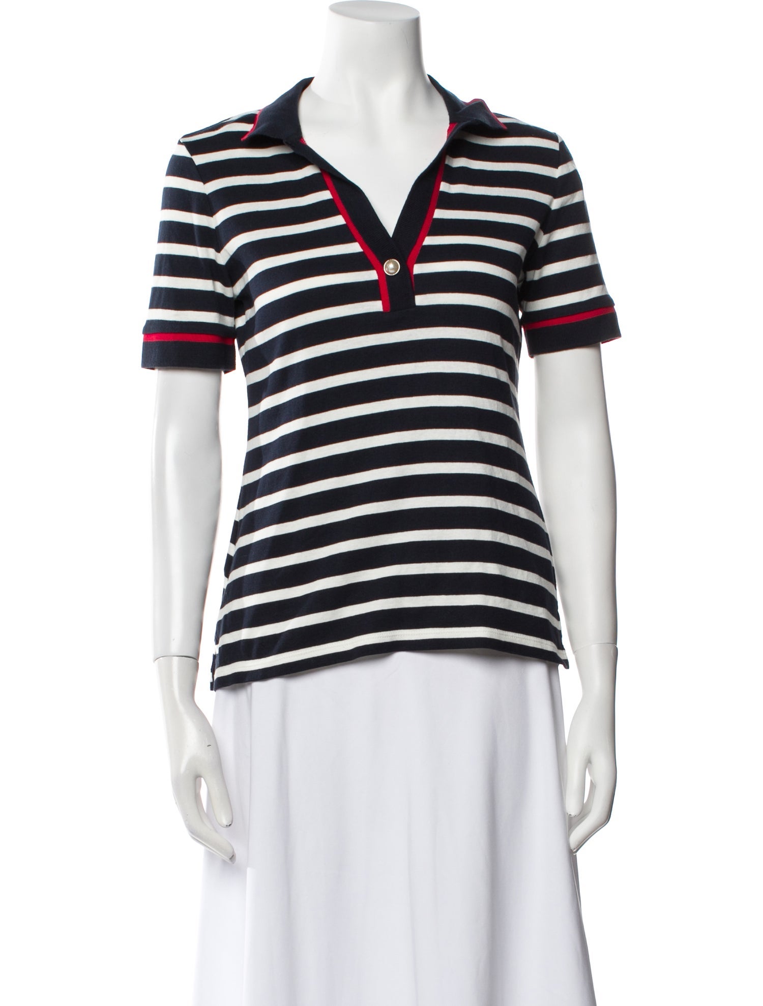 CH Carolina Herrera Striped V-Neck Polo