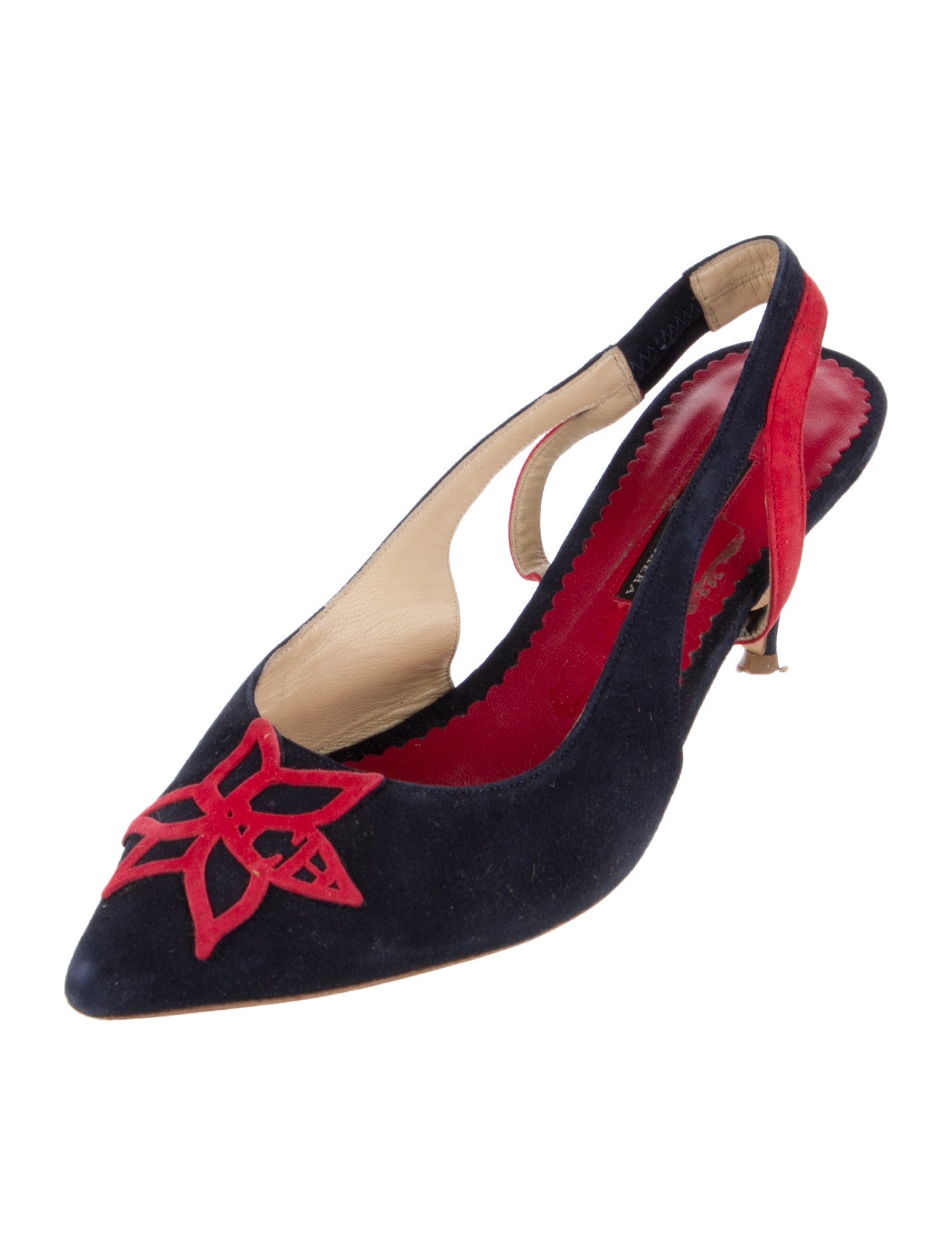 CH Carolina Herrera Suede Colorblock Pattern Slingback Pumps