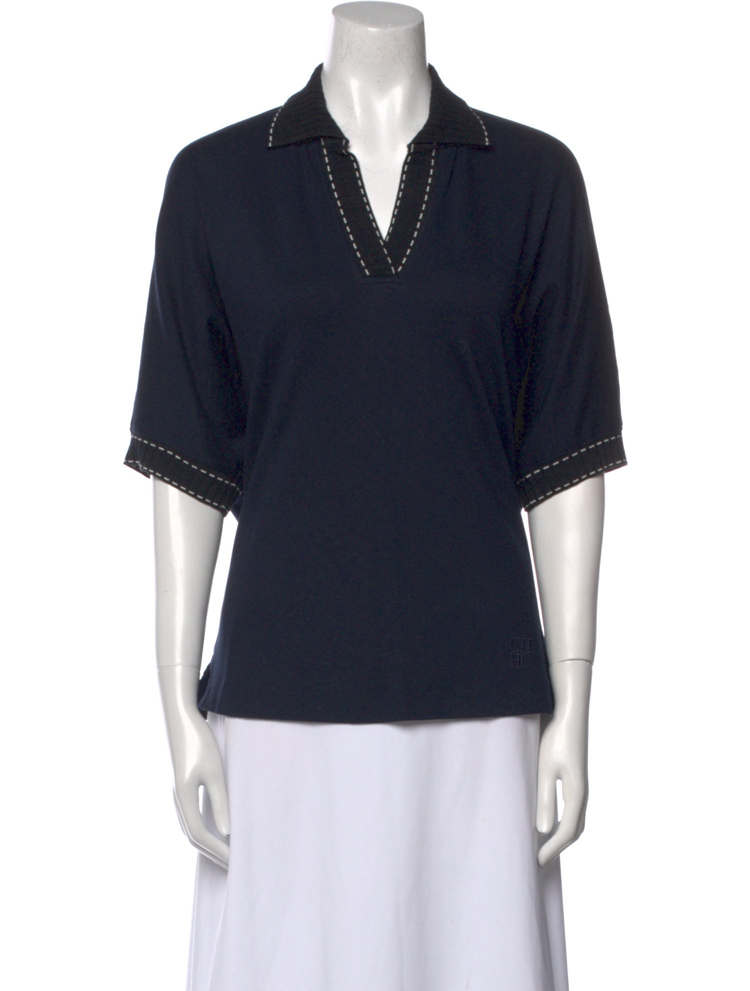 CH Carolina Herrera V-Neck Short Sleeve Polo