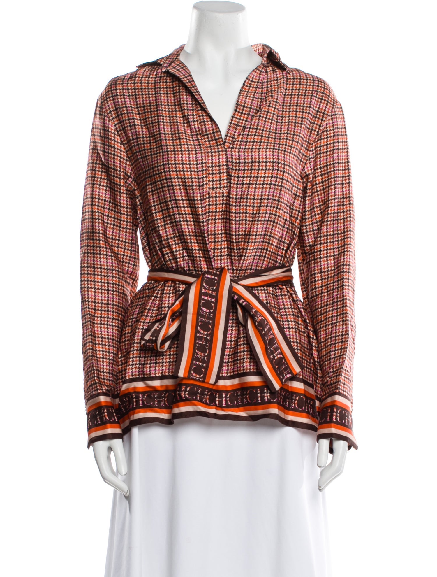 CH Carolina Herrera Printed V-Neck Blouse
