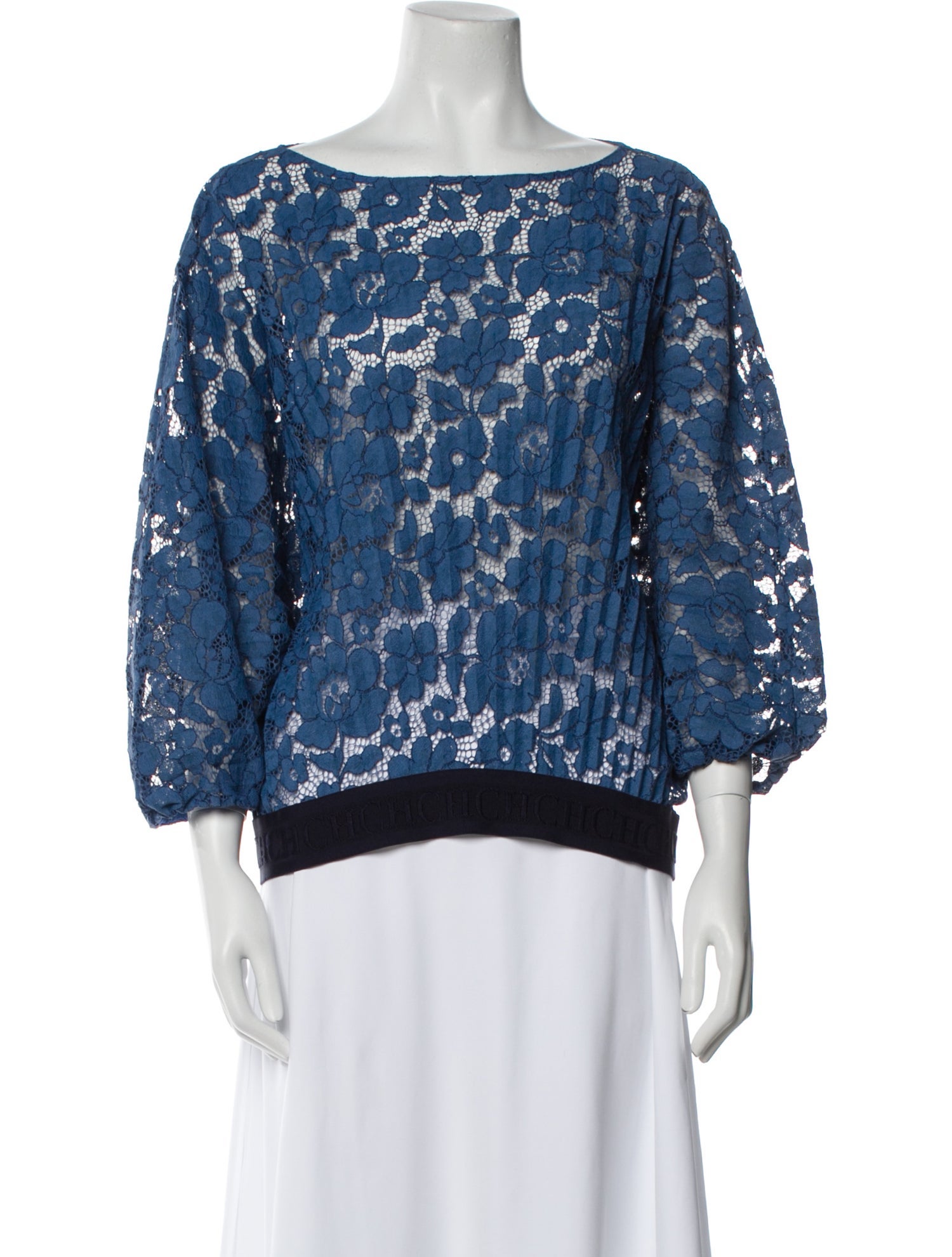 CH Carolina Herrera Lace Pattern Bateau Neckline Blouse