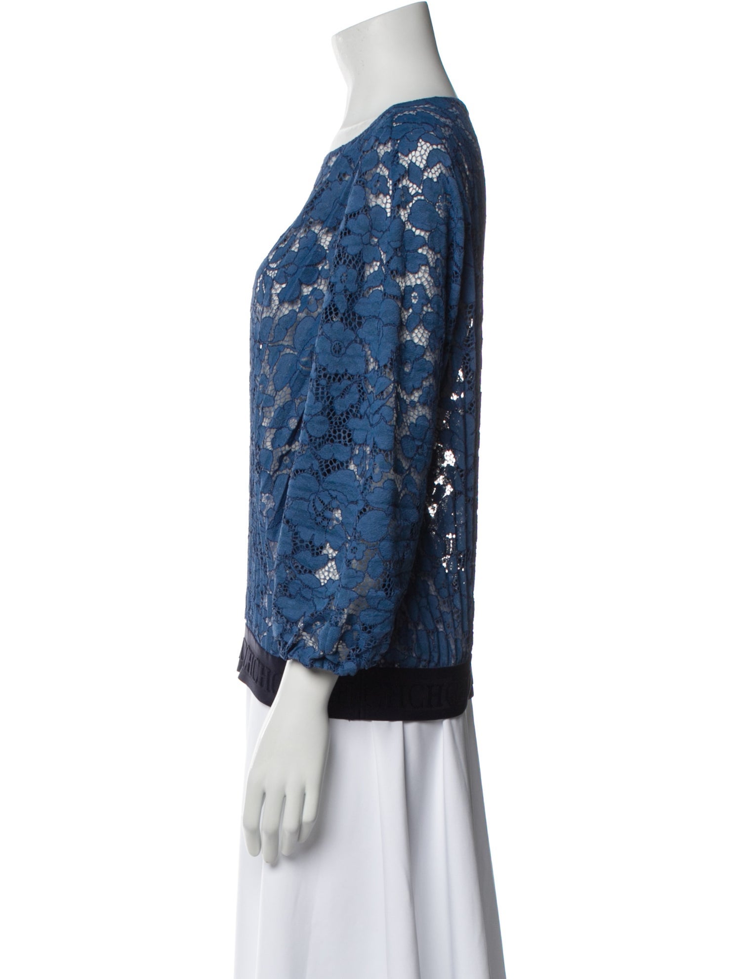 CH Carolina Herrera Lace Pattern Bateau Neckline Blouse