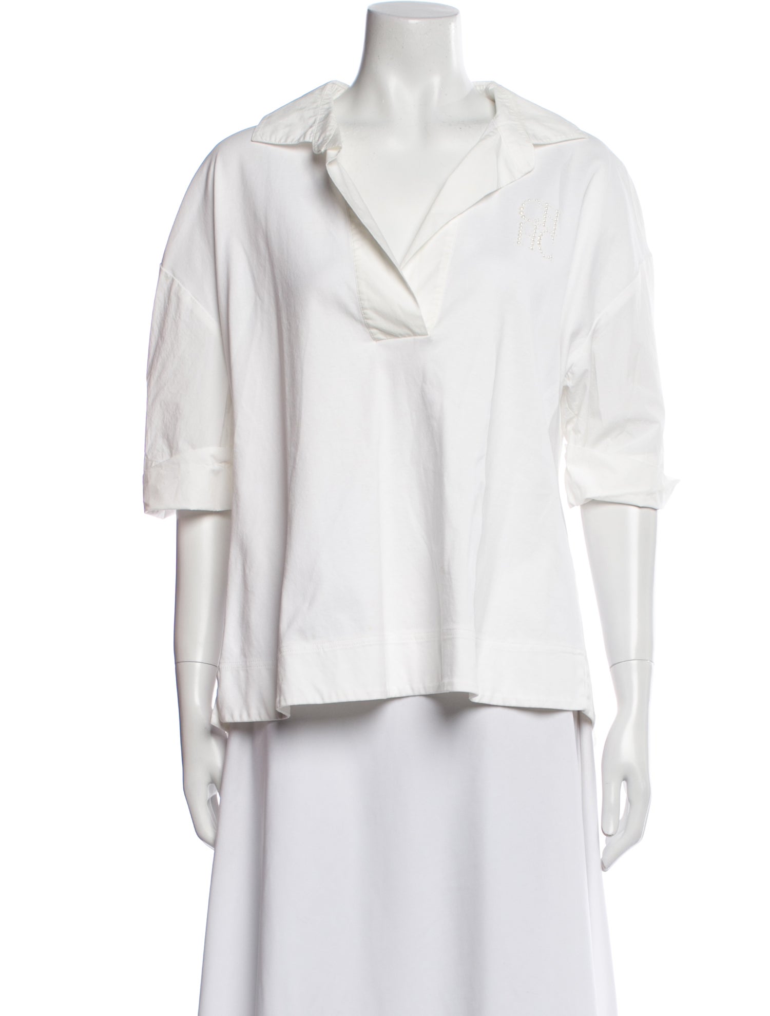 CH Carolina Herrera V-Neck Three-Quarter Sleeve Blouse
