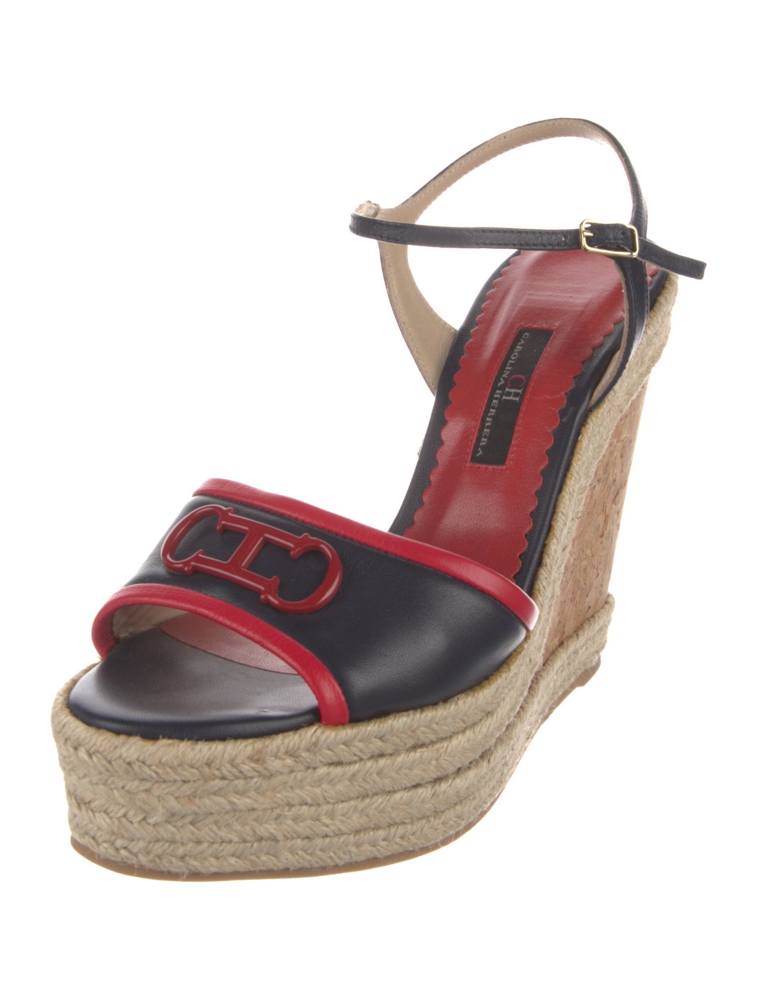 CH Carolina Herrera Leather Colorblock Pattern Espadrilles