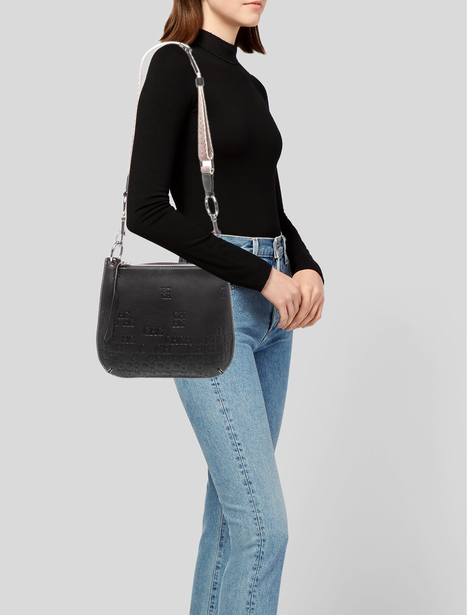 CH Carolina Herrera Leather Messenger Bag